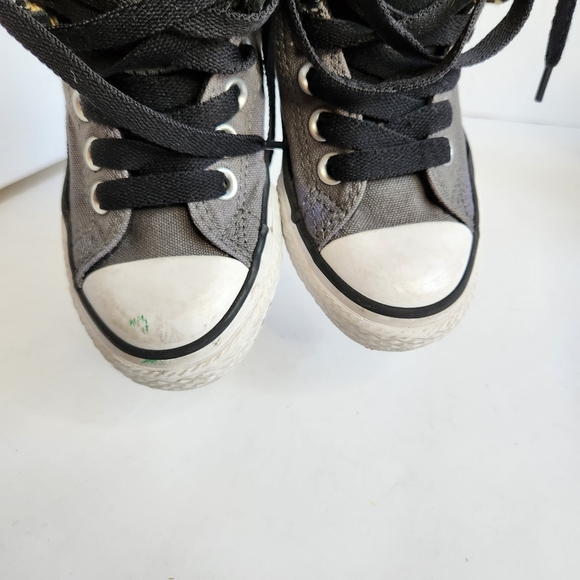 Converse Kids Black Gray Hi Top Sneakers Shoes Yellow Plaid Skater School 11 - Picture 8 of 13